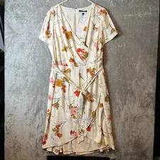 Modcloth Chartreuse Poetic Presence Faux Wrap Dress Size 2X Floral Summer New