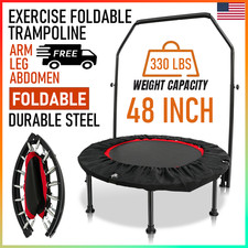 48" Fitness Foldable Trampoline for Adult Indoor Exercise Rebounder w/Handle Bar