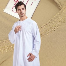 Men's Muslim Thobe Long Robe Abaya Comfortable Kaftan Ramadan Daffah Arab Dress