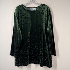 Bold Spirit Woman Vintage Forest Green Velvet Burnout Floral Tunic Top Sz 1X