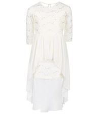 Sequin Hearts Girls Overlay High-Low Dress, Off-White, Big Kids 8-20 , 16.5