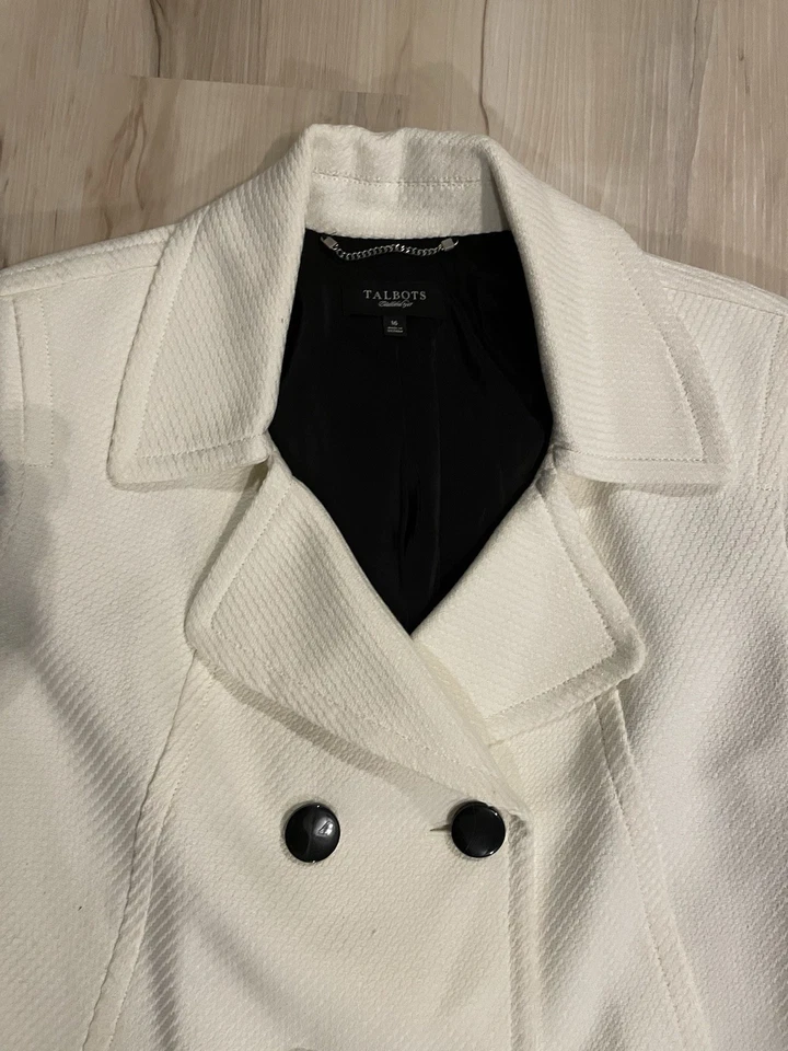 Abrigo Talbots Doble Pecho Tweed Guisante Mujer Talla 16 Marfil Forrado Clásico Foto 4 de 4