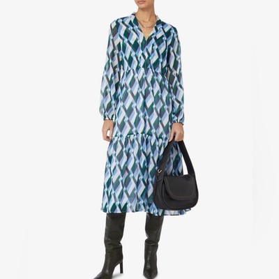 Emme Marella ''Halle'' Long-Sleeve Geometric Midi Dress   EU 44/ large