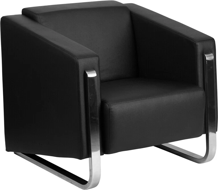 Gallant Series Black Leather Reception Lounge Chair with Stainless