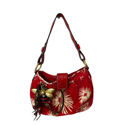 Juicy Couture RED POINSETTIA Floral VELOUR QUEEN BEE Shoulder BAG Y2K Vintage