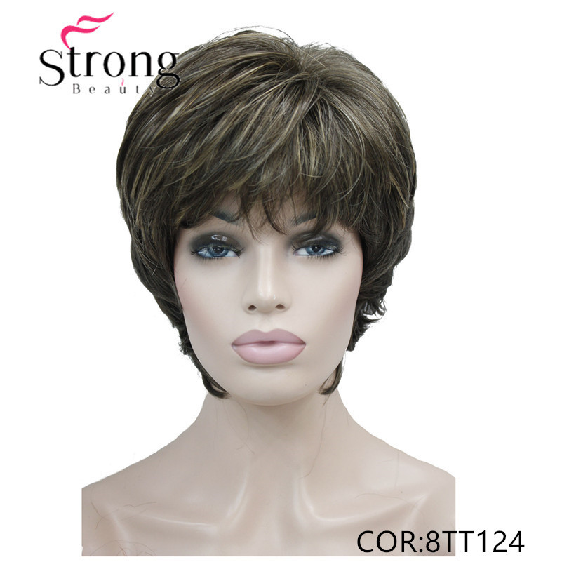 Short Layered Brown Highlighted Shag Classic Cap Full Synthetic Wig