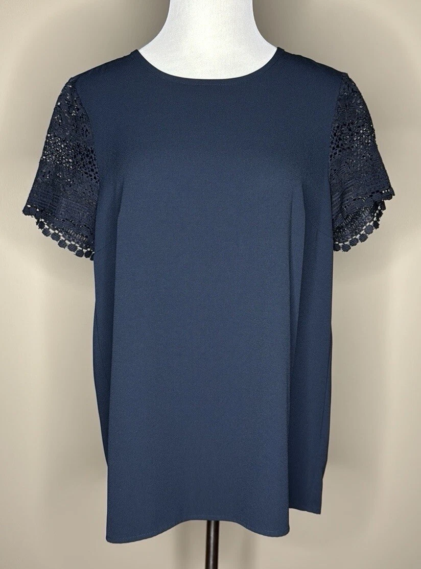 Michael Kors blusa donna pizzo manica corta blu navy taglia media.