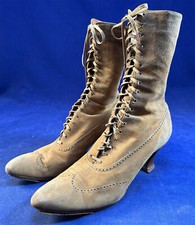 Edwardian Brooklyn NY Label Tan Suede Leather Punchwork High Top Laceup Boot VTG