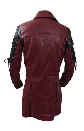 Men's Steampunk Gothic Van Helsing Gothic Trench Leather Maroon & black Coat - Picture 3 of 10