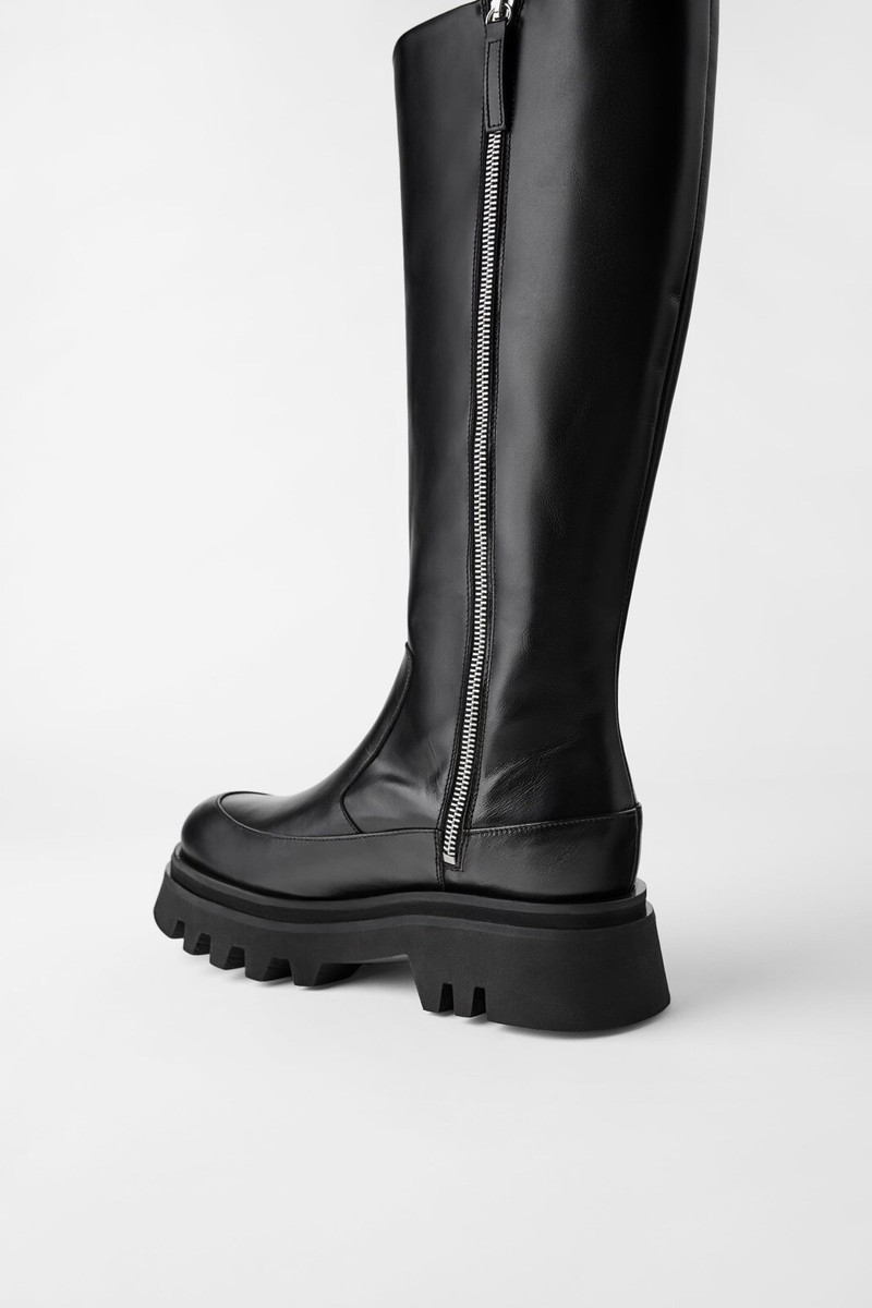 Zara Women Leather Boots With Track Sole Black 1006/510 NWT | eBay