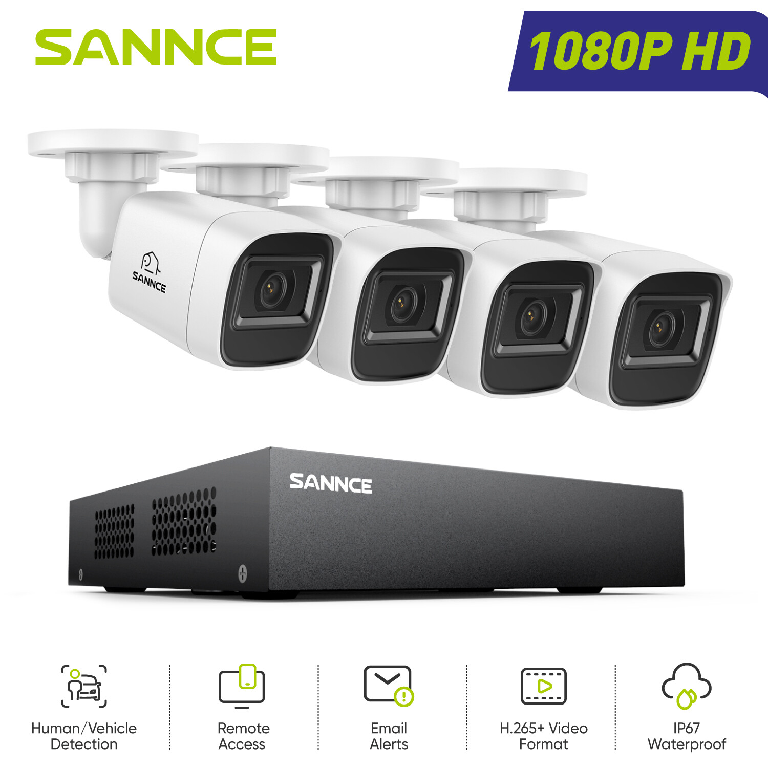 SANNCE 8CH 5IN1 DVR Outdoor 1080P CCTV Security Camera System AI Human Detection