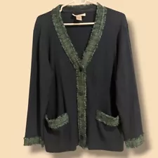 Elana By Tanner Vintage Turquoise Silk Knit Ribbed Cardigan Grandma 80s 