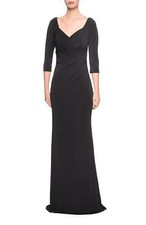La Femme Black Ruched Jersey Column Gown Dress Size 2 Orig 348