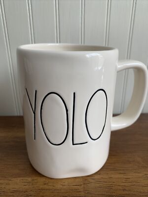 RARE Rae Dunn YOLO Mug original Large Letters Brand New M STAMP