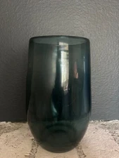 Large, blue, West Elm Hurricane Candle Holder