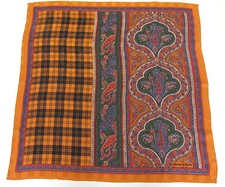 VINTAGE 1970s SIGNED DANIEL LA FORET SILK SCARF MADE IN ITALY TARTAN PAISLEY