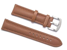20 22 24mm Brown Genuine Leather Replacement Watch Band Strap Silver Tone Buckle