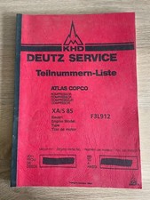 KHD Deutz Service Atlas Copco Engine Compressor XA/S 85 F3L912 Parts List 1988
