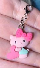 Hello Kitty Holding Heart Charm Zipper Pull  Keychain Add On Clip 