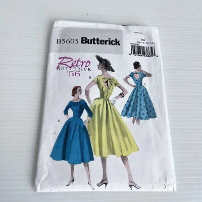 Butterick B5605 Sewing Pattern Retro '56 Dress Sizes 8-14 Complete From 2011 MCM - image 1 of 4