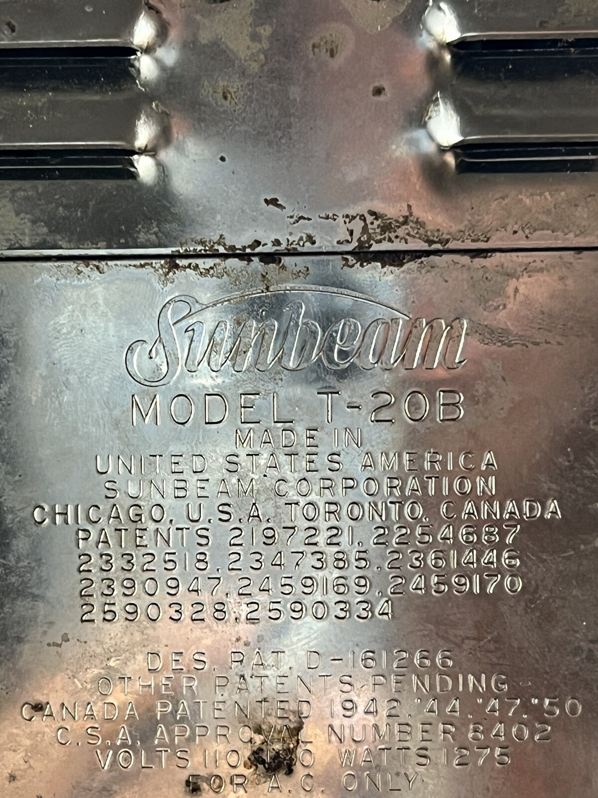 Vintage 1950's Sunbeam Model T20B Radiant Control Chrome Toaster 1950s