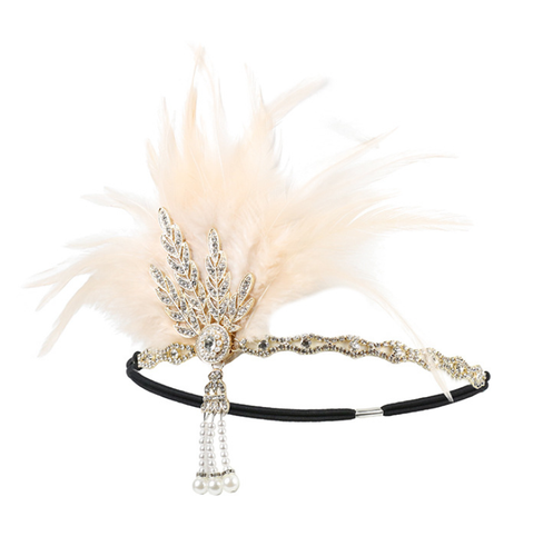 1920s Headband Black Feather Bridal Great Gatsby 20s Flapper Headpiece Gangster - Picture 7 of 16