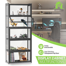 67.5" Acrylic Display Case Showcase Figure Bookshelf Black &Flip up Door5 Tiers
