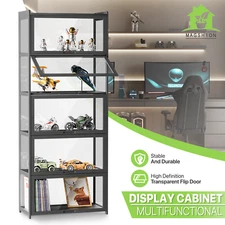 67.5" Acrylic Display Case Showcase Figure Bookshelf Black &Flip up Door，5 Tiers