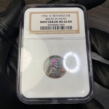Ms66bn 1956 Lincoln Wheat Cent Error Ngc- Retained Die Rainbow Toned