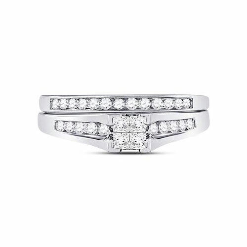 10 Karat Weißgold Prinzessin Diamant Braut Verlobung Ehering Band Set 1/2 Kttw - Bild 2 von 4