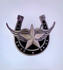 Winged Horseshoe Star Belt Buckle  American Western Silver Vintage Buckle