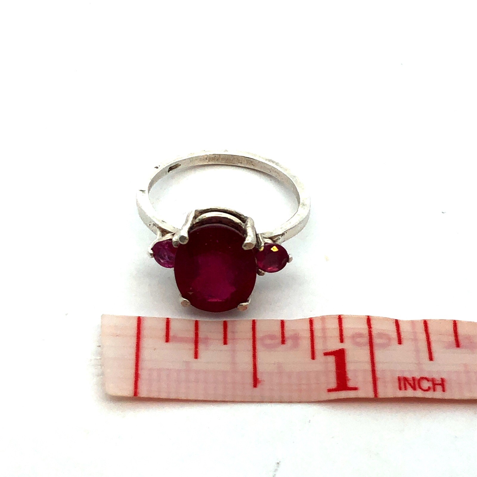 925 Sterling Silver Oval Ruby Solitaire Round Rub… - image 11