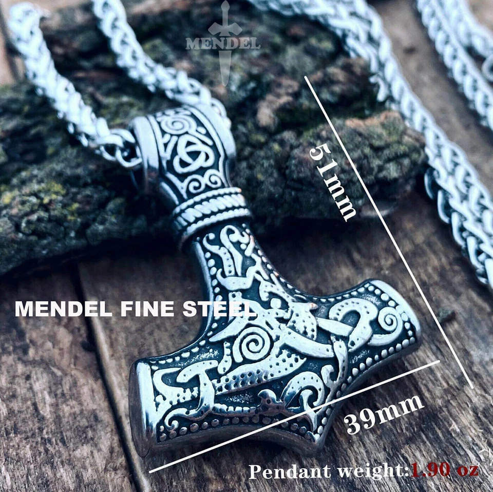 MENDEL 30 Inch Mens 3D Heavy Stainless Steel Thors Hammer Pendant Necklace Chain - Image 4 of 4