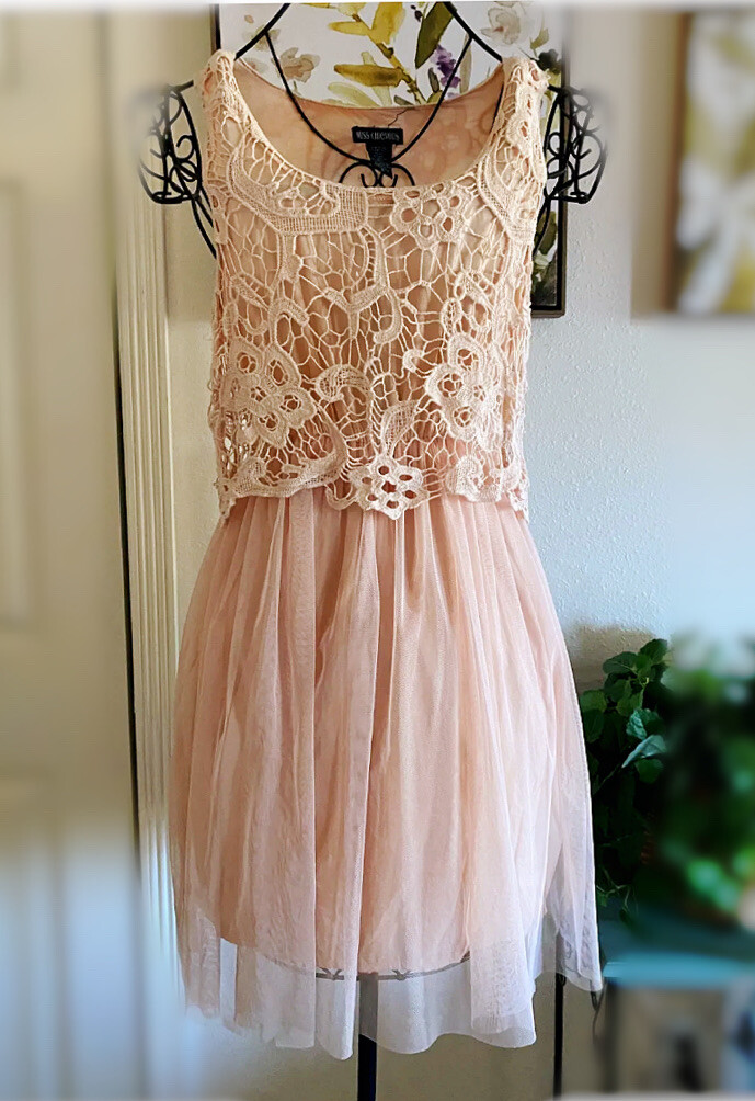 MISS CHIEVOUS Pink Lace Empire Waist Sleeveless Cocktail Dress