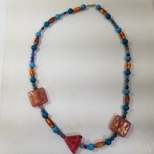 Blue Faux Turquoise Beaded Necklace Boho Southwestern 25.5"