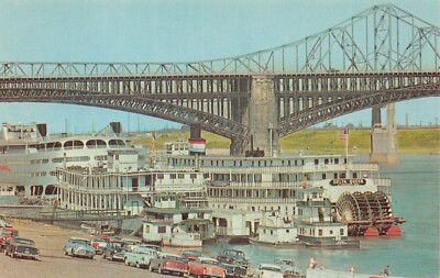 St Louis County Missouri Mississippi Levee And Steamboats Vtg Postcard CP343