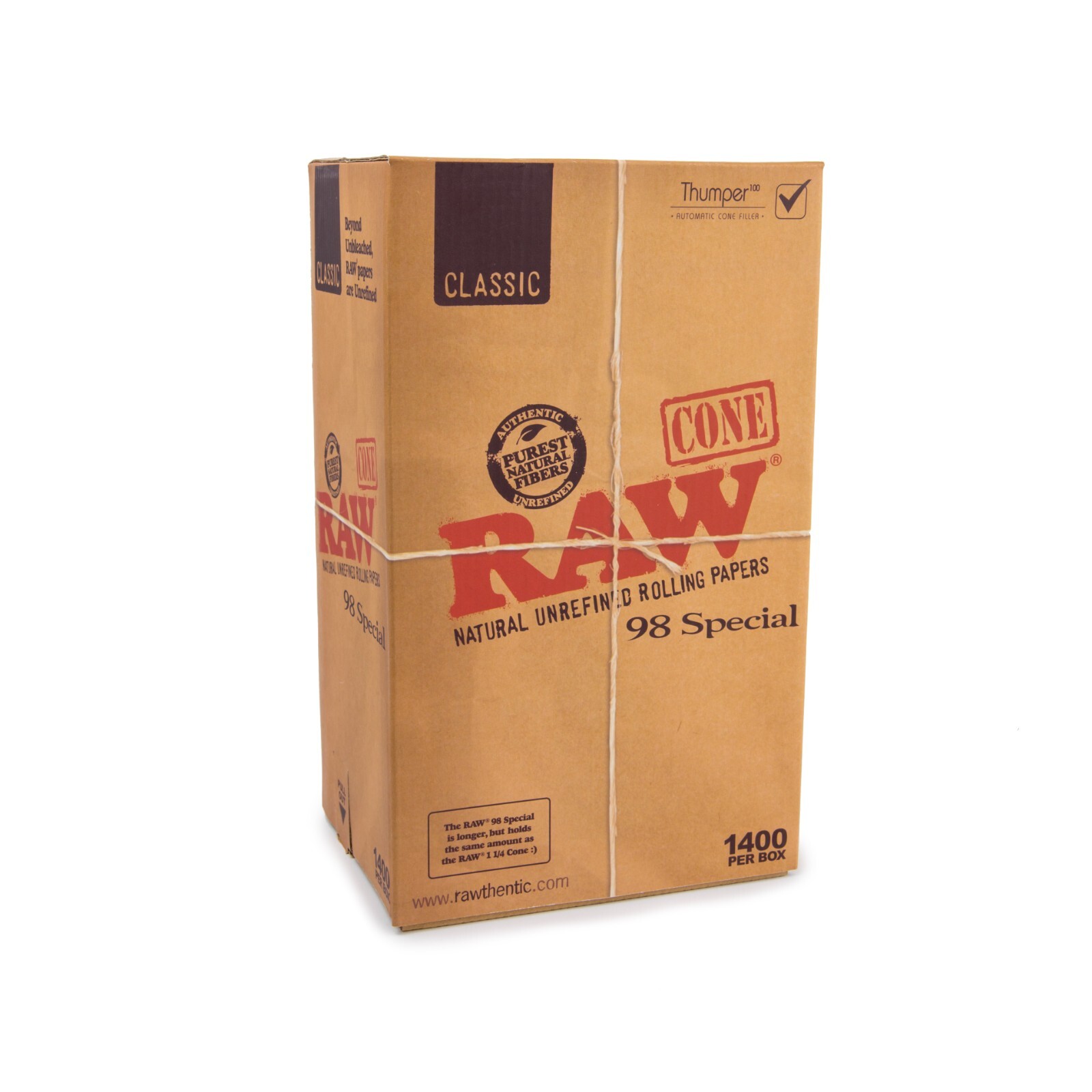 RAW Classic Natural Unrefined Rolling Papers - 98 Special Size - 1400 per box