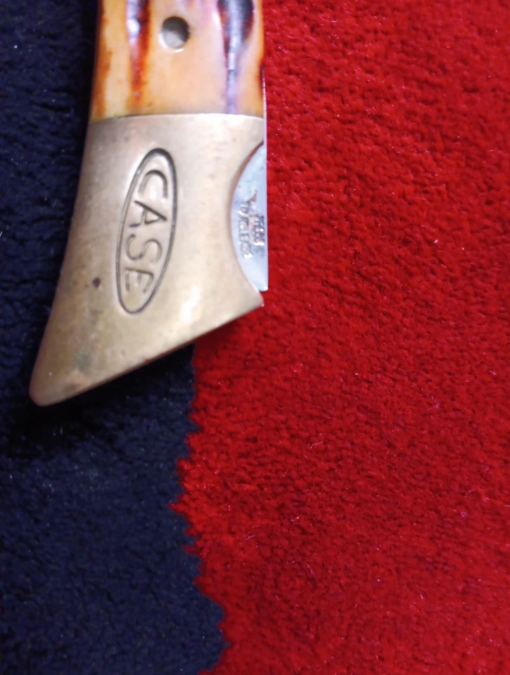 Vintage CASE XX USA 5197L SS Stag Bone Lockback Folding Knife Brass Bolsters - Image 2 of 4