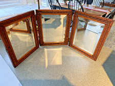 Antique Tri-fold 3 Panel Beveled Hanging Mirror Vanity Shaving Wood Art Nouveau Antique Tri-fold 3 Panel Beveled Hanging Mirror Vanity Shaving Wood Art Nouveau