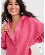Aerie Oversized Textured Henley Hoodie Pink Size XXS NWT
