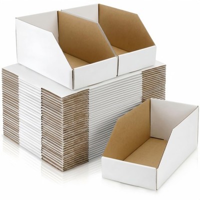35 Pack Cardboard Storage Bins, 12'' x 6'' x 4.5'' Corrugated Open Top Box, Whit...