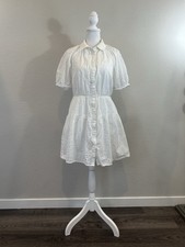 A New Day White Puff Sleeve Eyelet Cotton Women s Mini Dress - Size Medium