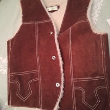 Vintage Genuine Suede Leather Sherpa Lined Button Front Ranch Chore Vest Size