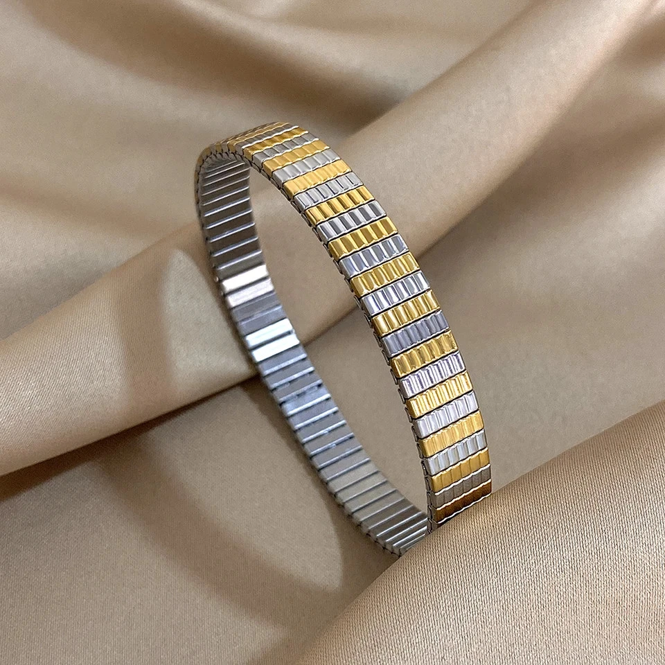 Pulsera de perlas de acero inoxidable para mujer ajustable estrella ancha capas redondas joyería Foto 2 de 4