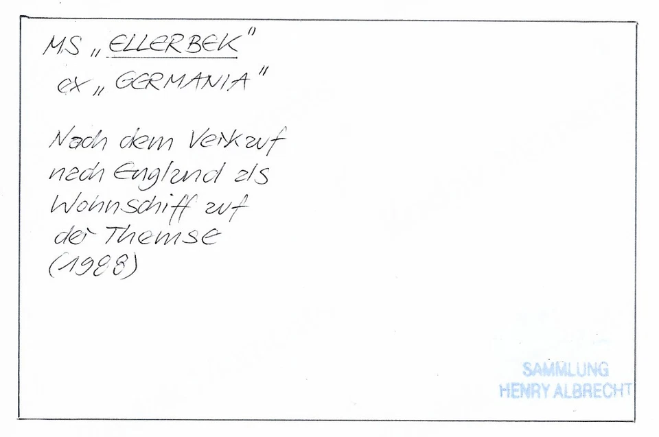 MS ELLERBEK Flensburg ex GERMANIA Wohnschiff auf der Themse 1988  Foto - Bild 2 von 2