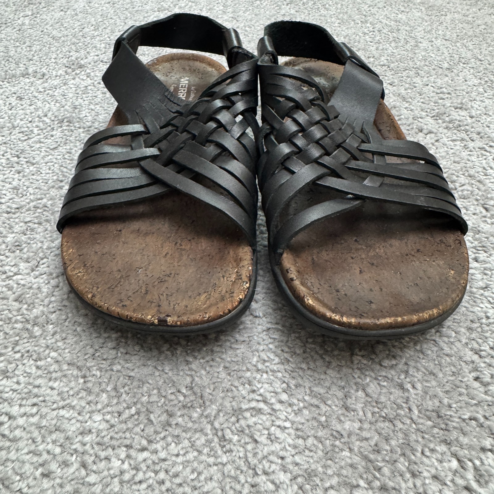 Merrell Sandali in pelle intrecciata Ar Cushion Memory Foam da donna US 7 EUR 38 neri