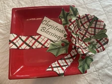 Fitz and Floyd Southern Christmas Chip and Dip Platter Tray