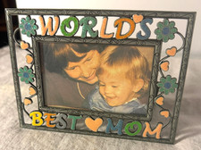 World's Best Mom Metal and Glass Frame with Floral Design