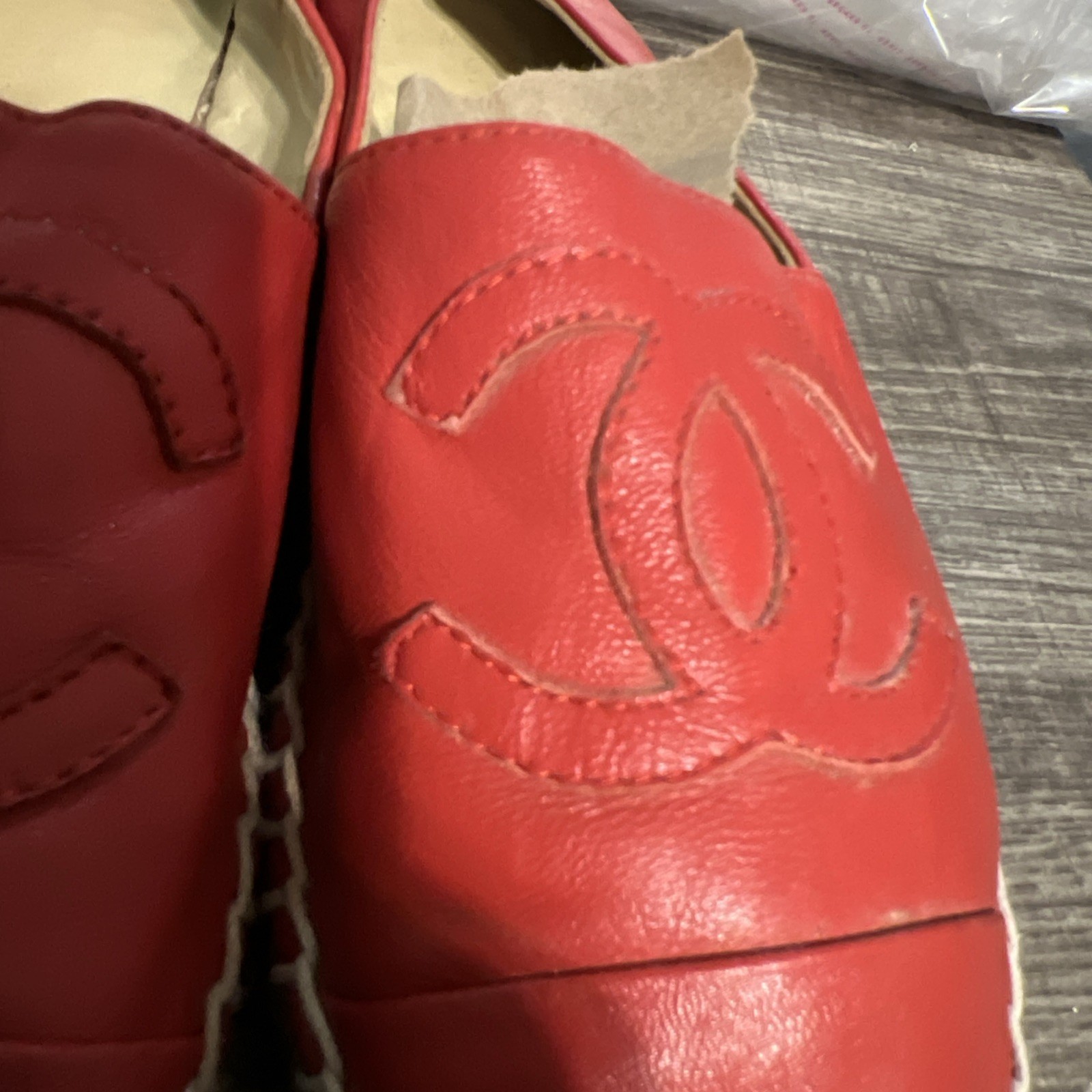 SAOLA Chanel Rosso Pelle di Agnello Logo CC Doppia Suola Espadrillas Balletto Piatto 42