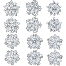 12PCS Assorted Crystal Rhinestone Flower Brooch Pin Set, DIY Bridal Bouquet Kit